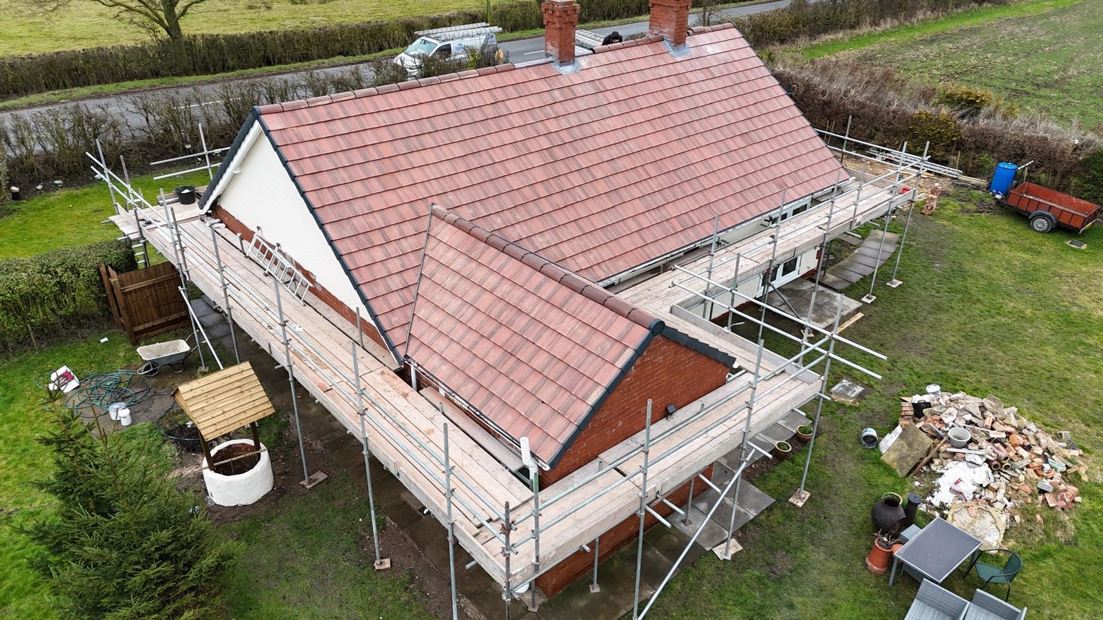 Aerial view of a completed re-roof